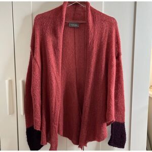 Wooden Ships Sweater Medium Pink Gray Mohair Blend Lightweight Open Cardigan S/M
